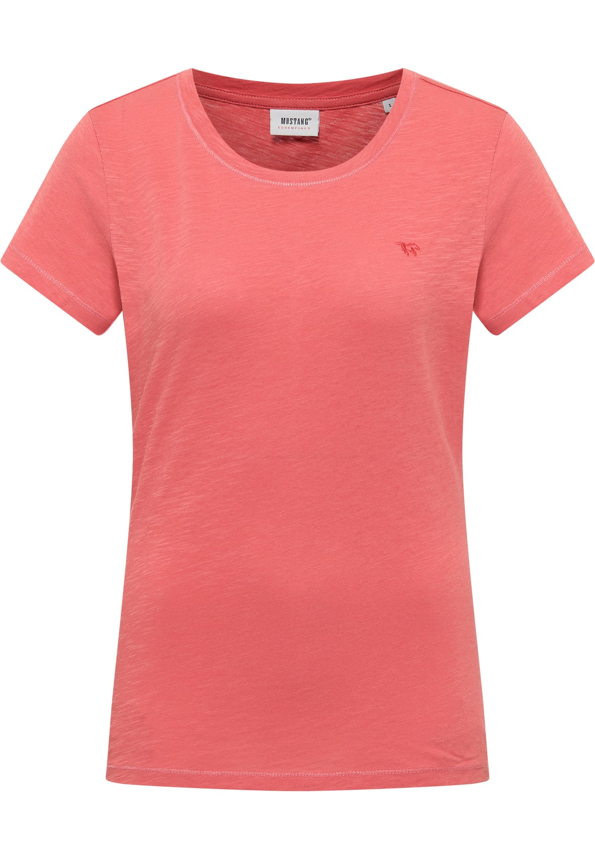 Tricou Slim Winona roz corai, față, guler rotund, siglă mică brodată cu cal pe piept