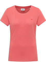 Tricou Slim Winona roz corai, față, guler rotund, siglă mică brodată cu cal pe piept