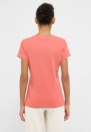 Tricou Slim Winona roz corai, spate, imagine pe model, spate simplu fără imprimeu