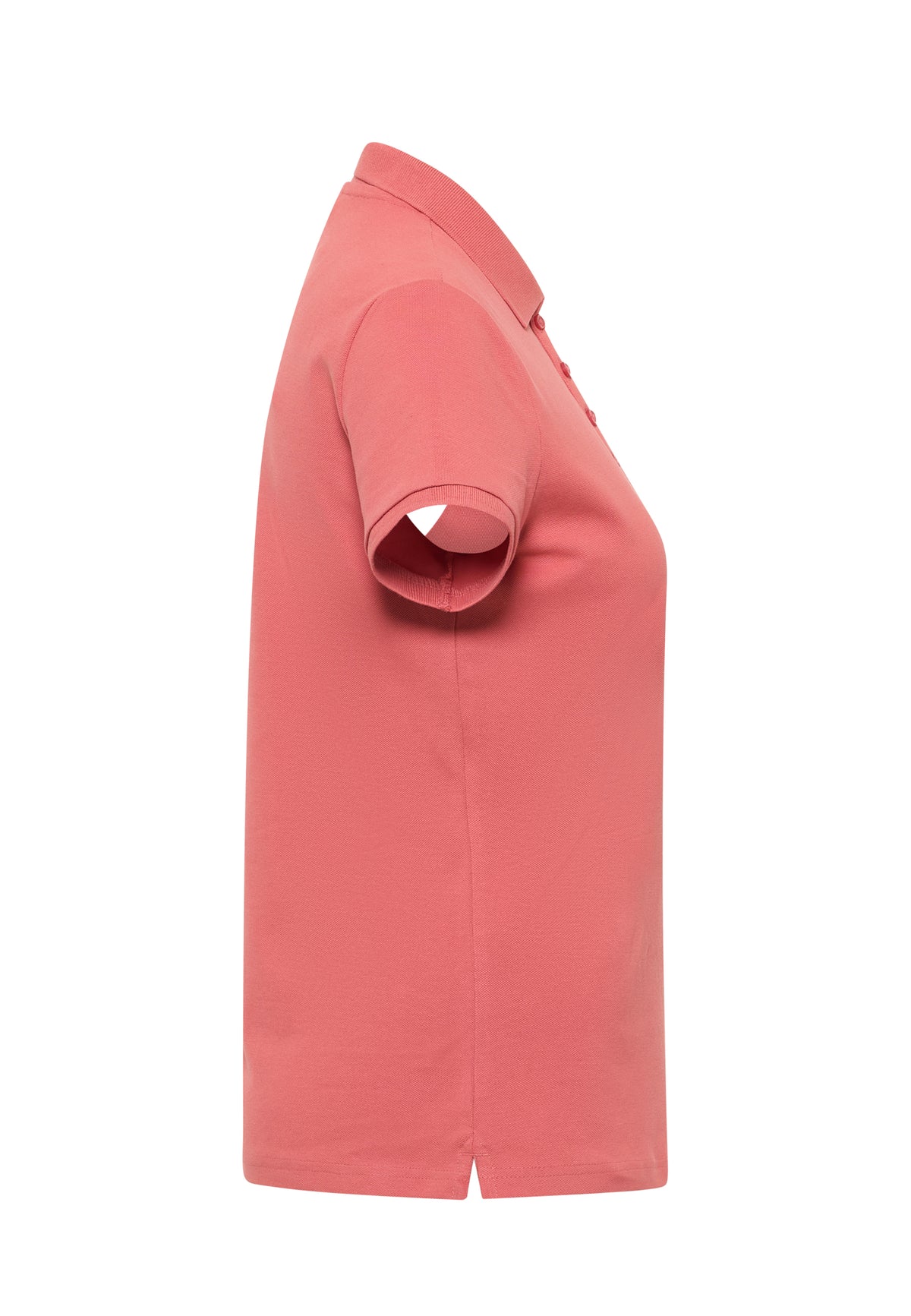Tricou Tara roz corai, lateral, manșetă cu tiv răsfrânt și crestătură laterală la tiv