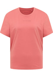 Tricou Relaxed Floris roz corai, față, imprimeu mic „Mustang Jeans” pe piept, croi larg
