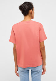 Tricou Relaxed Floris roz corai, spate, fără imprimeu, croi larg cu umeri lăsați