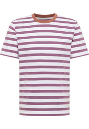 Tricou Austin roz-mov cu dungi albe, față, guler rotund contrastant cărămiziu