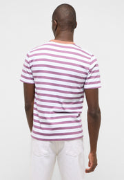 Tricou Austin roz-mov cu dungi albe, spate, dungi orizontale pe toată lungimea