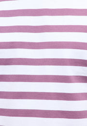 Tricou Austin roz-mov cu dungi albe, detaliu, dungi orizontale late și uniforme