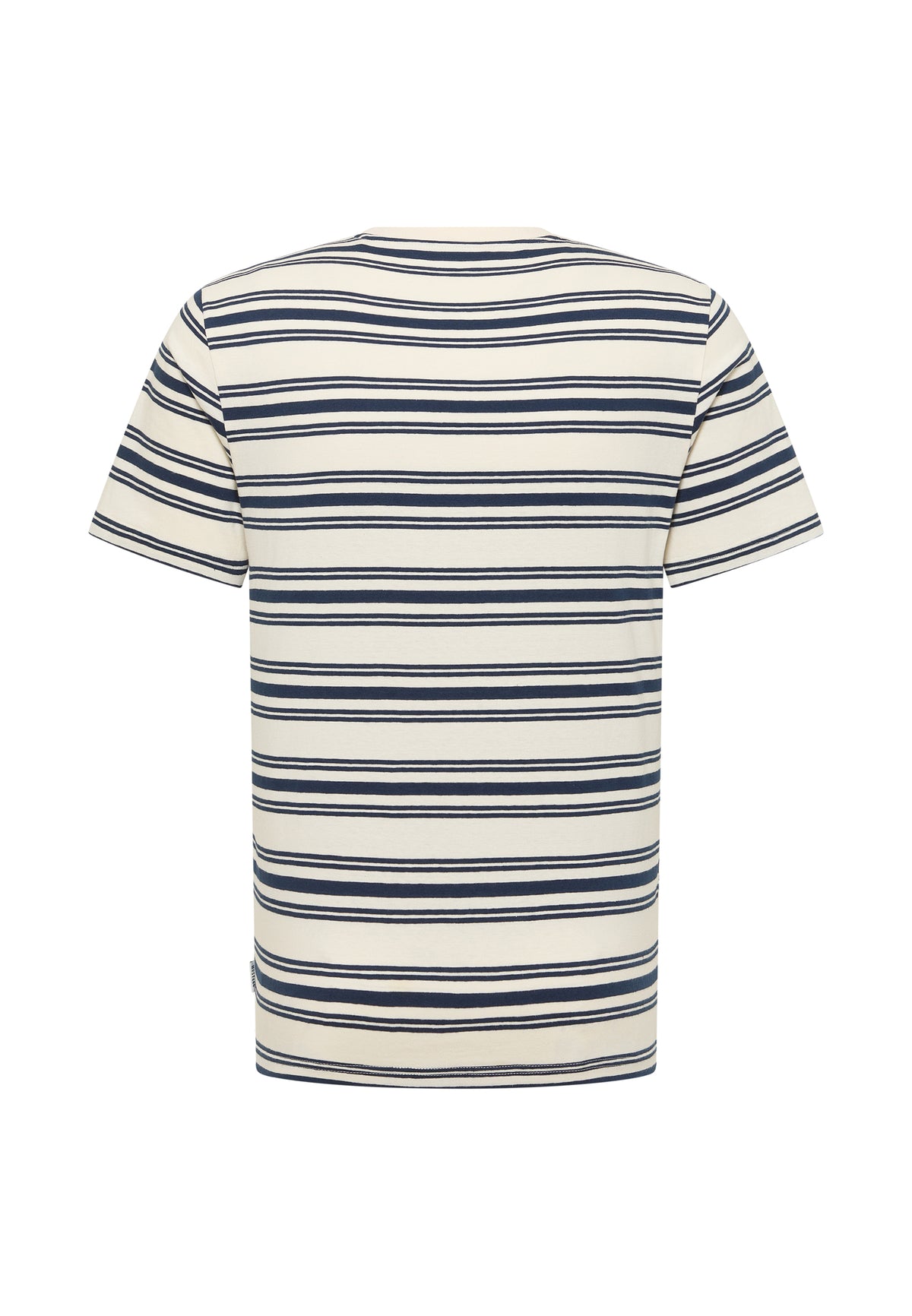 Tricou Austin alb crem cu dungi bleumarin, spate, model în dungi orizontale