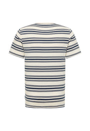 Tricou Austin alb crem cu dungi bleumarin, spate, model în dungi orizontale