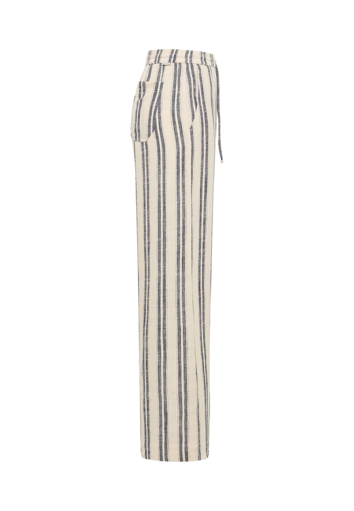 Pantaloni Largi Lacey ecru cu dungi bleumarin, lateral, dungi verticale pe toată lungimea