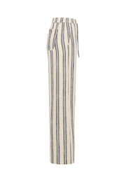 Pantaloni Largi Lacey ecru cu dungi bleumarin, lateral, dungi verticale pe toată lungimea
