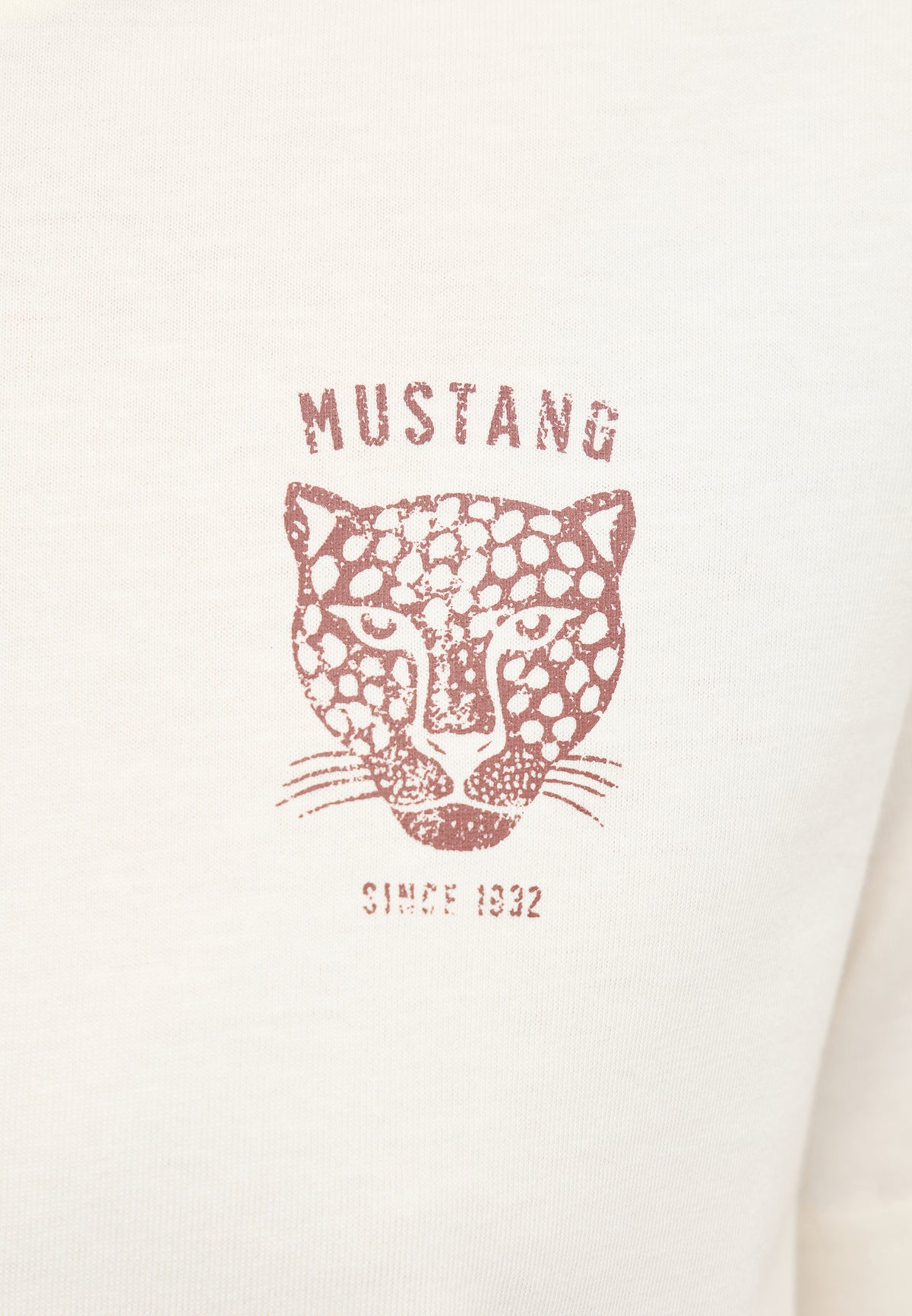 Tricou Relaxed Floris alb crem, detaliu, imprimeu cu cap de leopard bordo și textul „Since 1932”