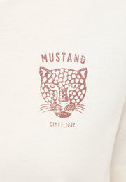Tricou Relaxed Floris alb crem, detaliu, imprimeu cu cap de leopard bordo și textul „Since 1932”