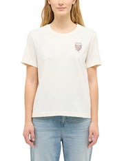 Tricou Relaxed Floris alb crem, față, purtat pe model, imprimeu mic cu cap de leopard pe piept