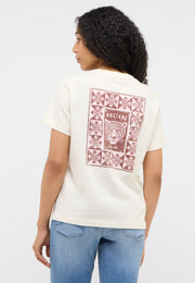 Tricou Floris alb crem, spate, imprimeu mare cu cap de leopard încadrat de model geometric
