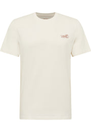 Tricou Austin alb crem, față, plan general, imprimeu mic cu siluetă de cal și textul Mustang pe piept