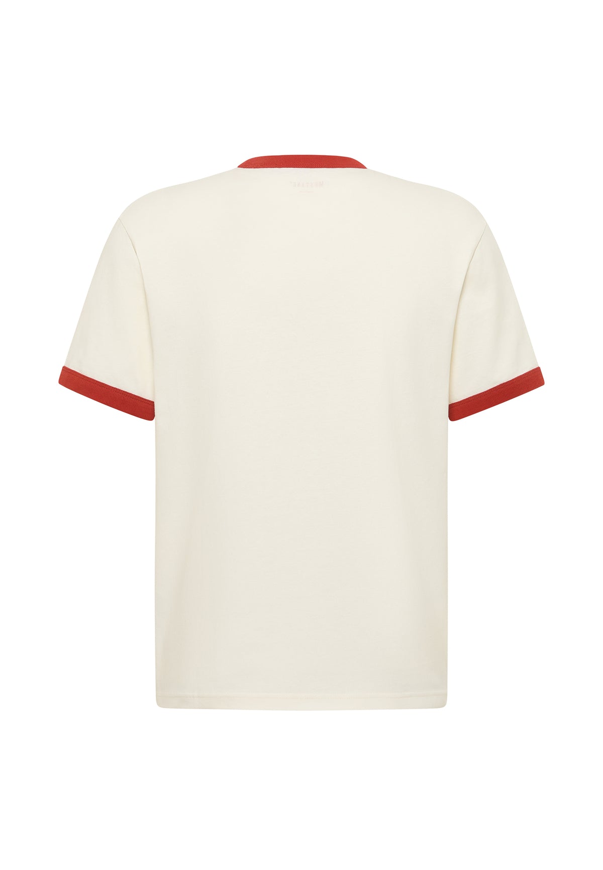 Tricou Akron alb crem, spate, guler și manșete roșii, fără imprimeu