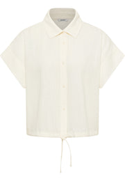 Cămașă Muce Short Sleeve alb crem, față, guler cu vârfuri, nasturi și mâneci scurte răsfrânte