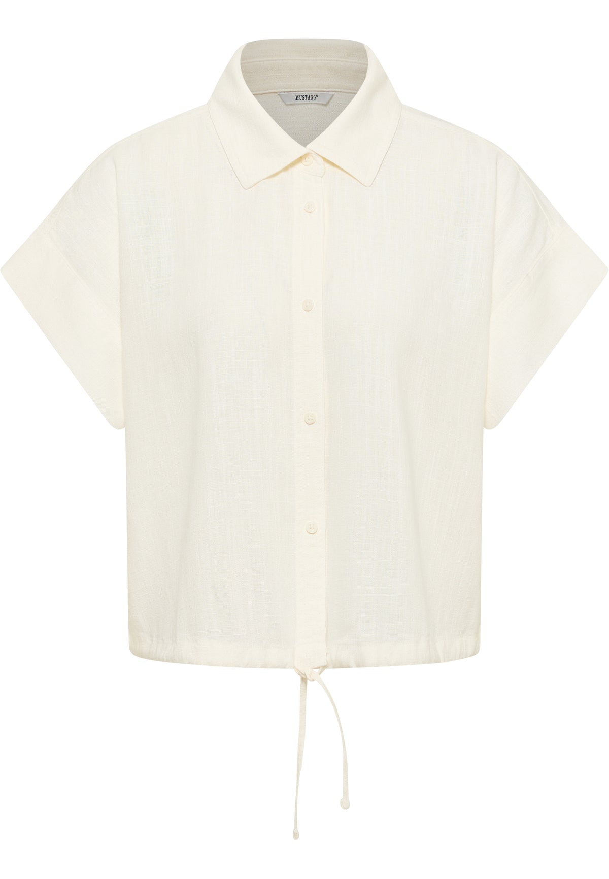 Cămașă Muce Short Sleeve alb crem, față, guler cu vârfuri, nasturi și mâneci scurte răsfrânte