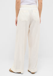 Pantaloni Largi Lacey alb-ecru, spate, buzunare aplicate, croială largă