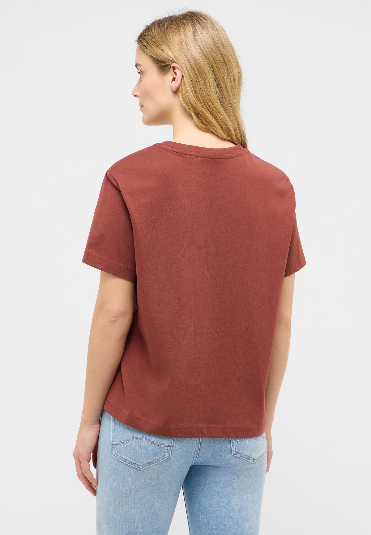 Tricou Relaxed Floris roșu cărămiziu, spate, fără imprimeu