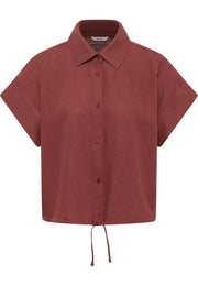 Cămașă Muce Short Sleeve roșu cărămiziu, față, guler cu vârfuri și șnur de strângere la tiv