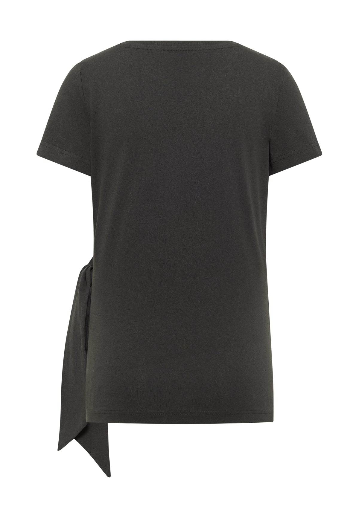 Tricou Ada negru, spate, nod decorativ vizibil la tiv, lateral dreapta