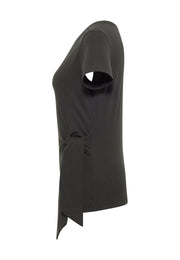 Tricou Ada negru, lateral, detaliu nod decorativ la tiv