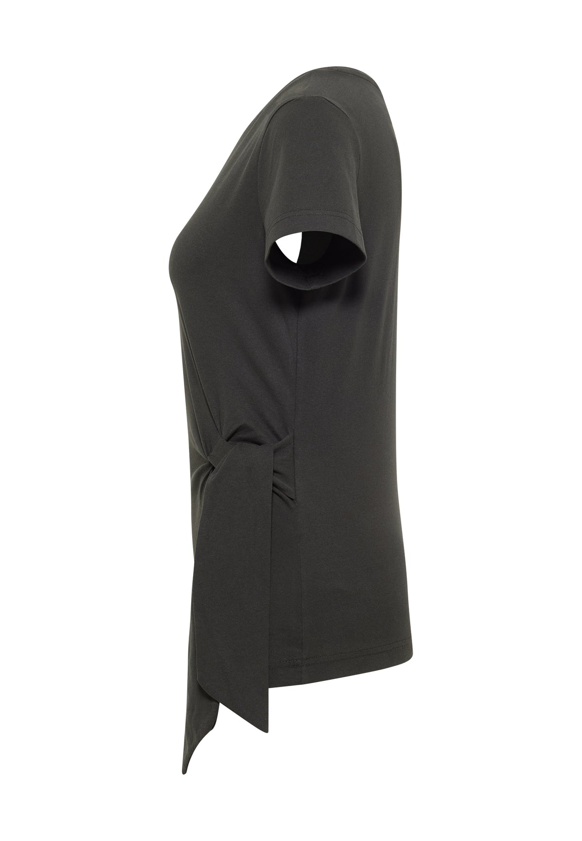 Tricou Ada negru, lateral, detaliu nod decorativ la tiv