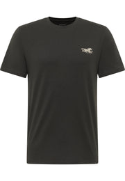 Tricou Austin negru, față, plan general, imprimeu mic cu siluetă de cal și textul Mustang pe piept