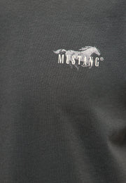 Tricou Austin negru, detaliu, imprimeu cu siluetă de cal în galop și textul Mustang