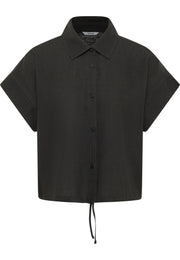 Cămașă Muce Short Sleeve negru, față, guler cu vârfuri, nasturi și mâneci scurte răsfrânte