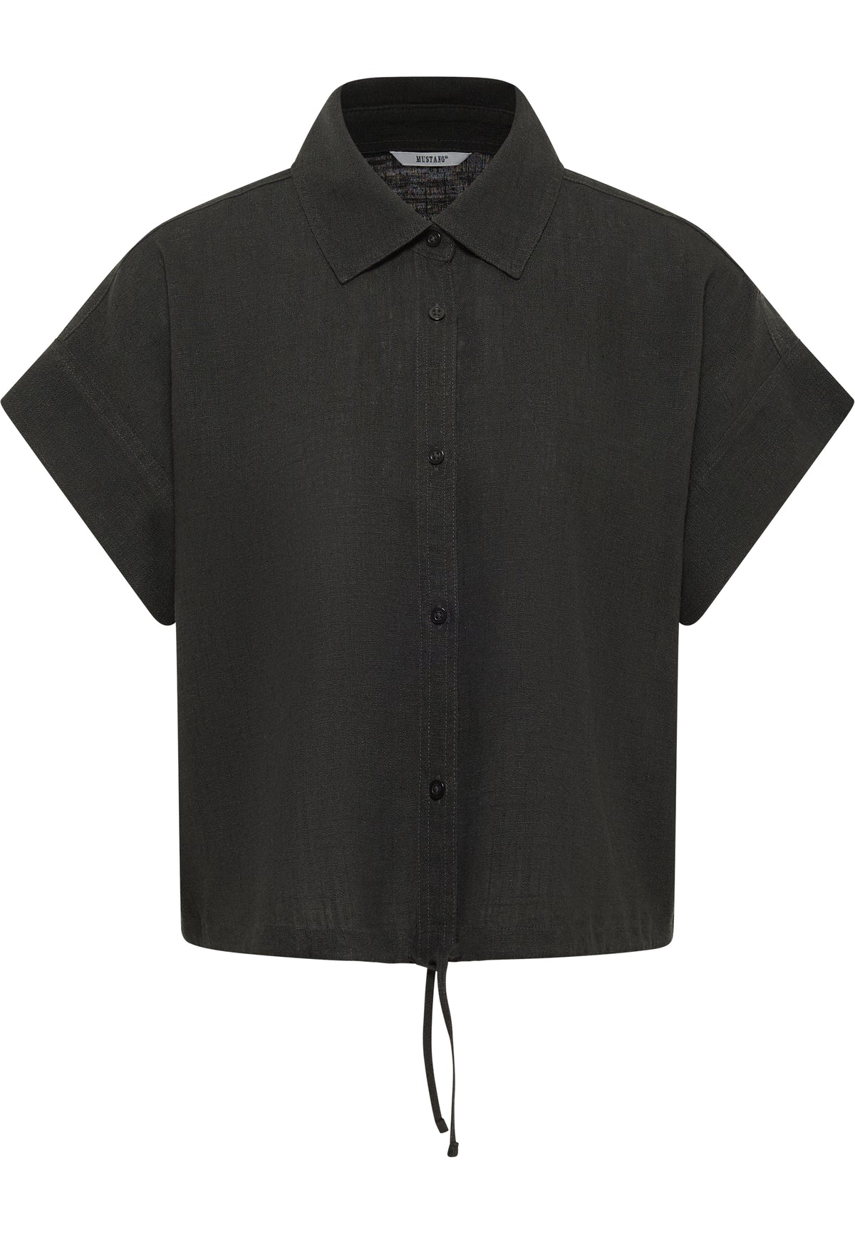 Cămașă Muce Short Sleeve negru, față, guler cu vârfuri, nasturi și mâneci scurte răsfrânte