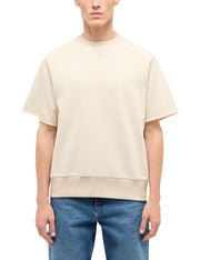 Tricou Rogers bej, față, guler rotund tip helancă și cusături raglan la umeri