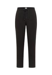 Pantaloni Milano Linen Jogger negru, față, betelie elastică cu șnur de ajustare