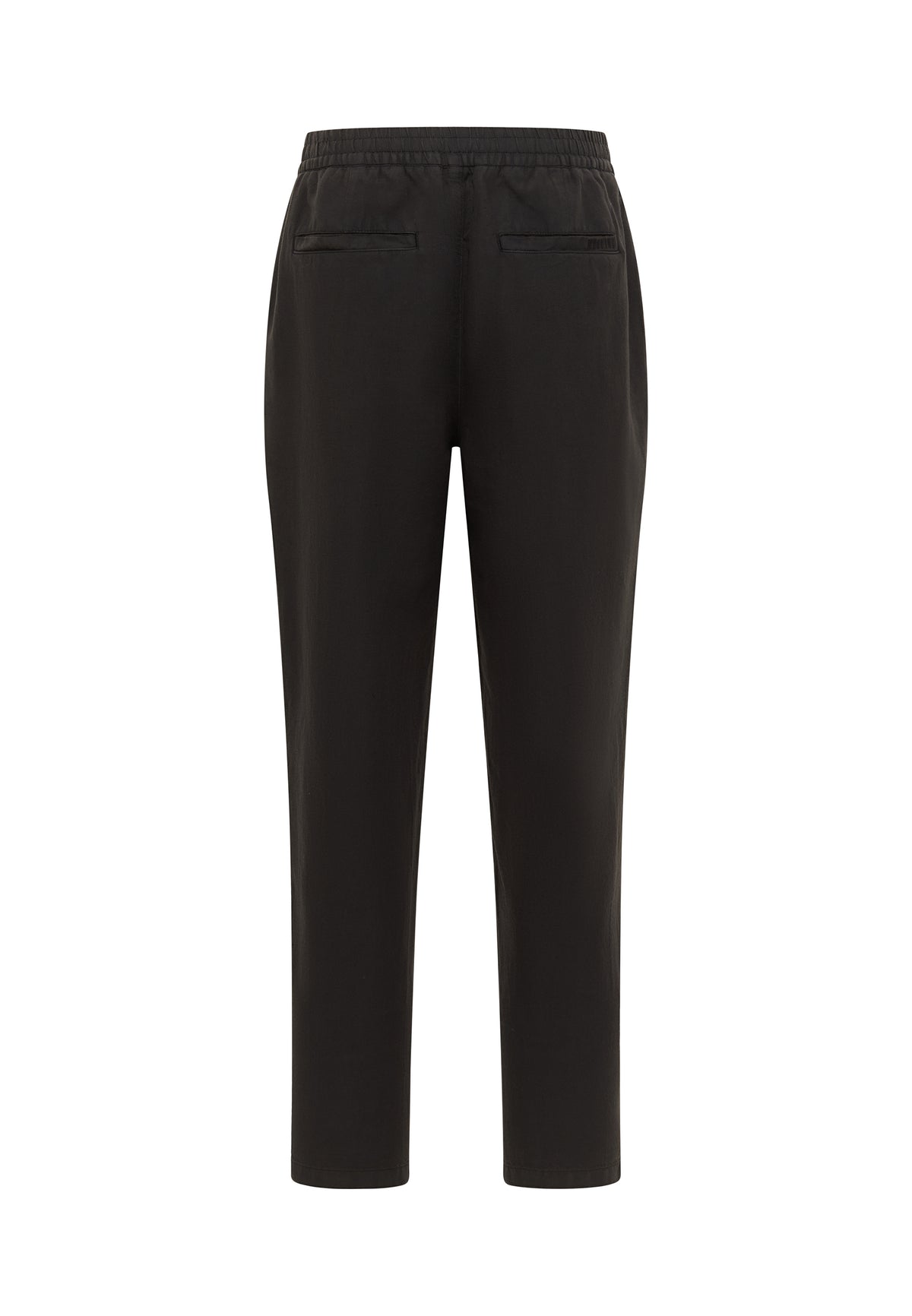 Pantaloni Milano Linen Jogger negru, spate, două buzunare cu clapă și croi conic