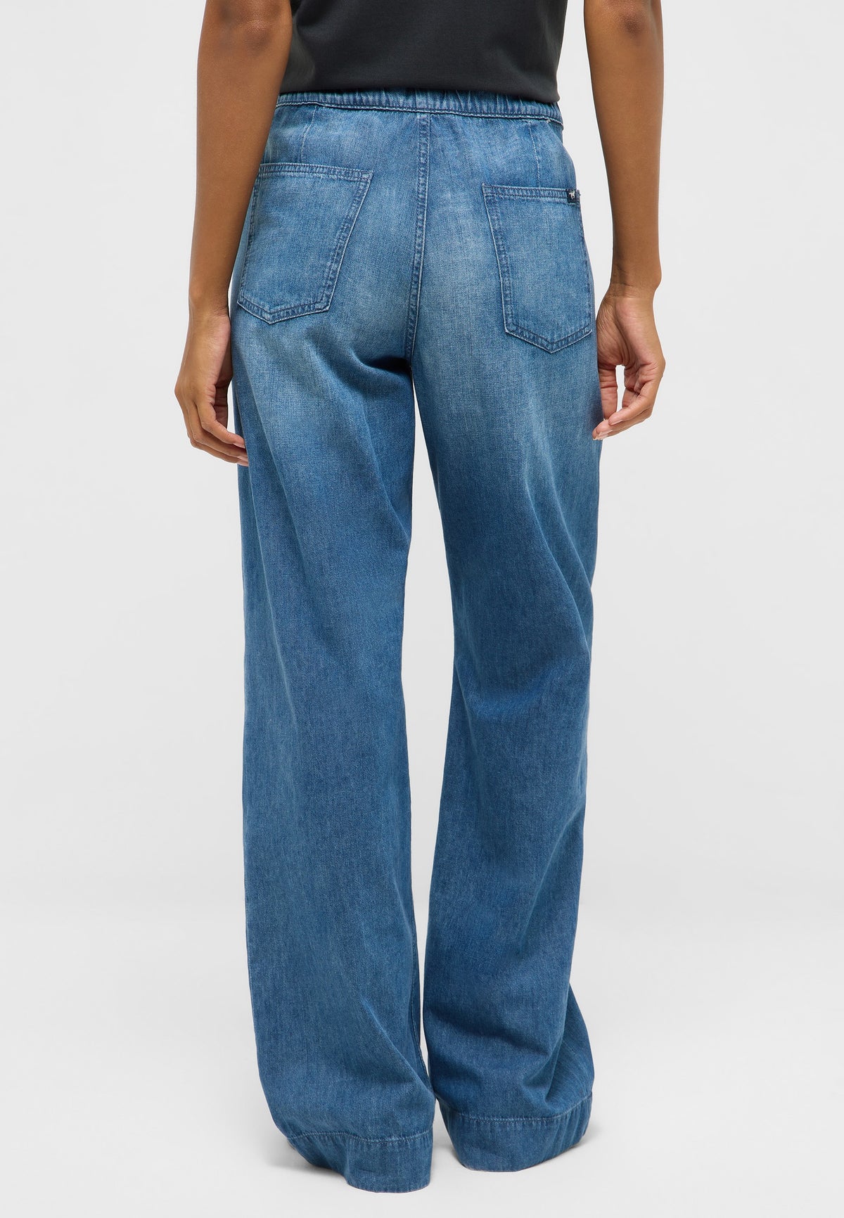 Blugi Madison Drawstring albastru, spate, buzunare petic rotunjite