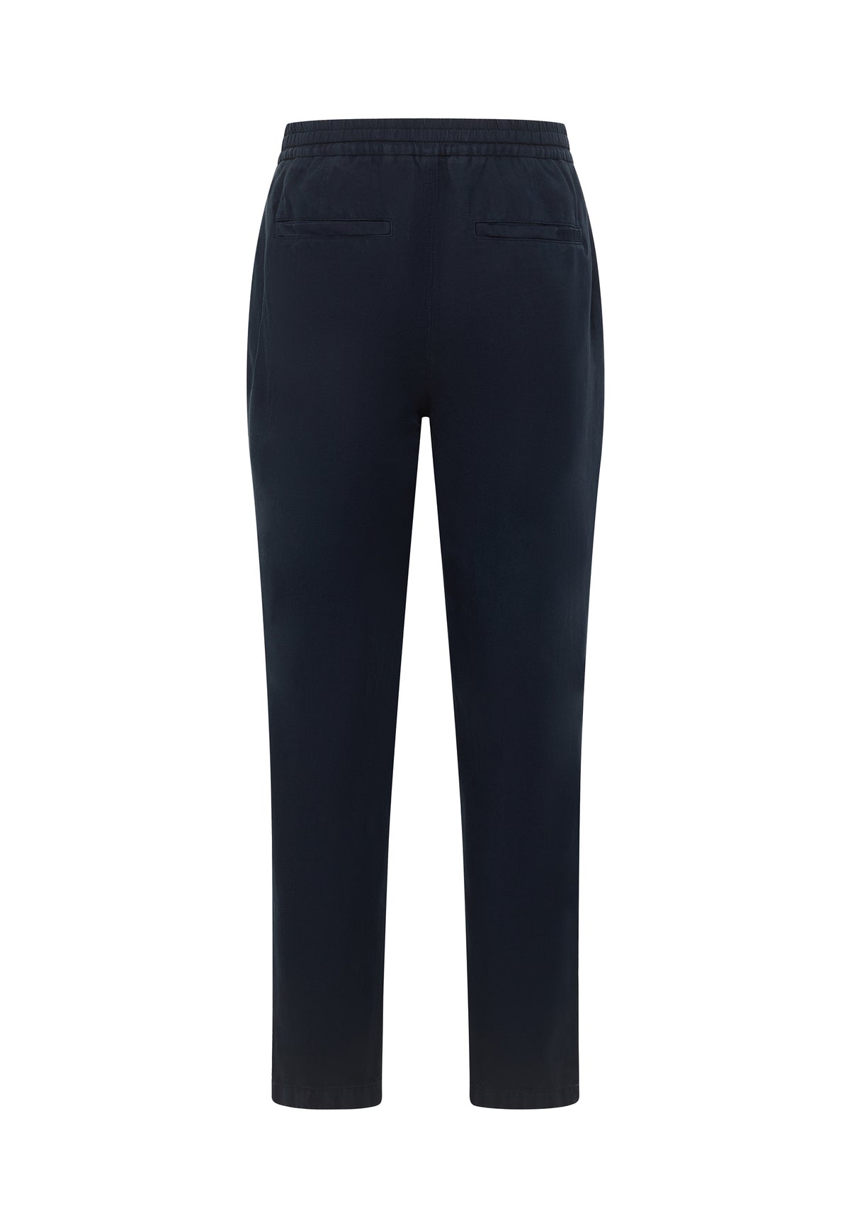 Pantaloni Milano Linen Jogger bleumarin, spate, două buzunare cu clapă și croi conic