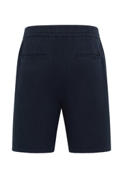 Bermude Largi Linen Jogger bleumarin, spate, fotografiate pe suport, două buzunare spate cu fantă
