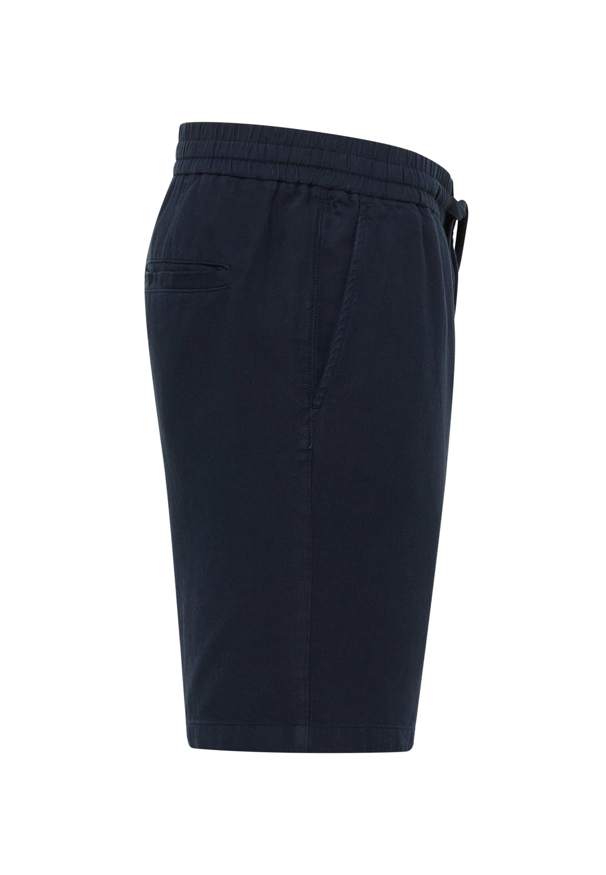 Bermude Largi Linen Jogger bleumarin, lateral, buzunar oblic frontal și șnur de ajustare la betelie