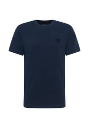 Tricou Austin albastru marin, față, petic dreptunghiular ton pe ton cu inscripția Mustang pe piept