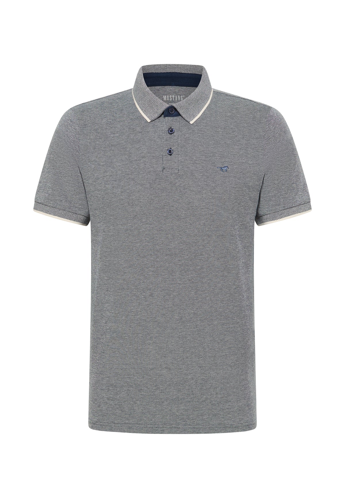 Tricou Palco gri-albăstrui melanj, față, guler texturat cu bandă crem pe margine