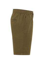 Bermude Largi Linen Jogger verde kaki, lateral, buzunar spate cu etichetă „MUSTANG" ton pe ton