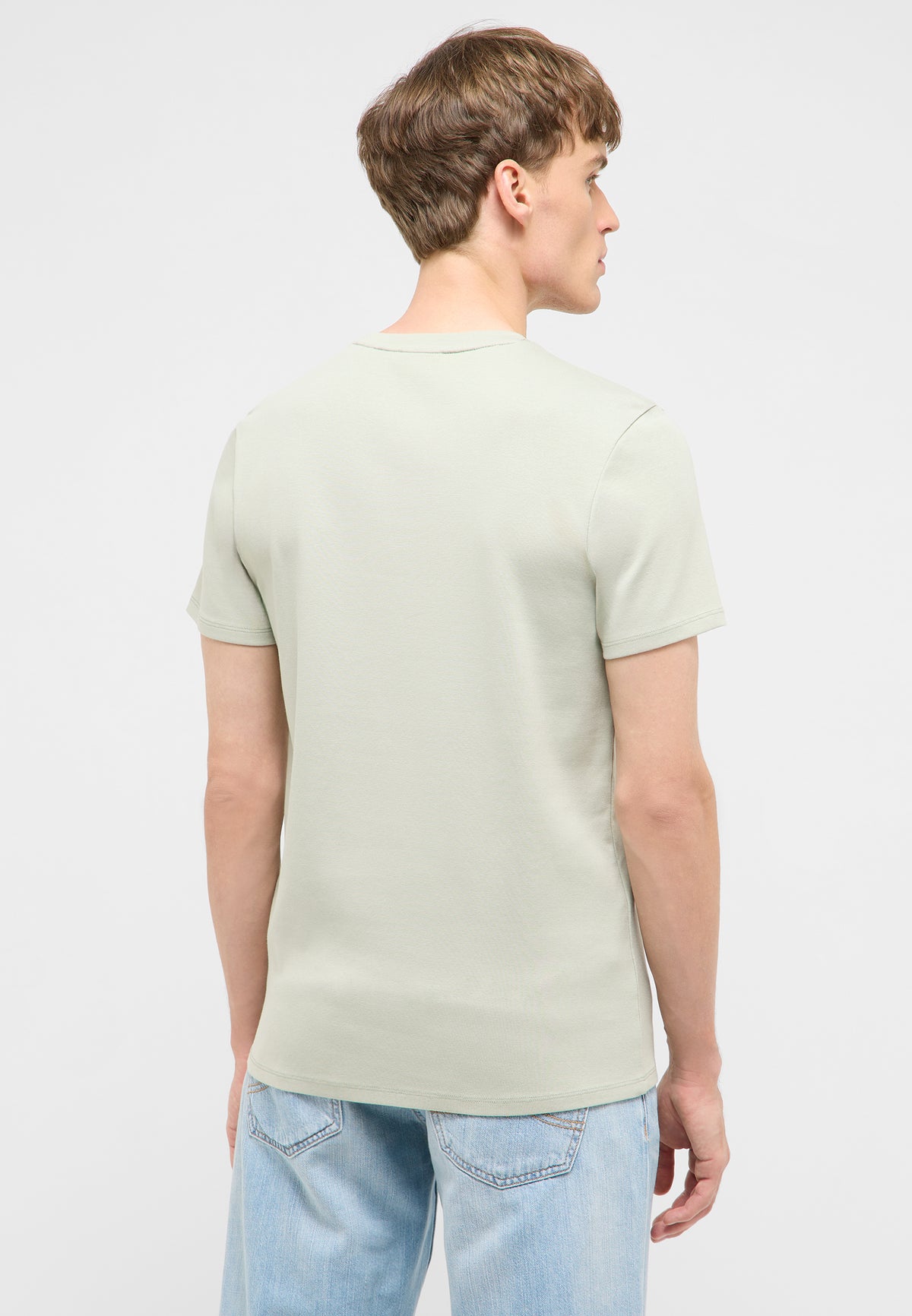 Tricou Allen verde pal, spate, așezat plat
