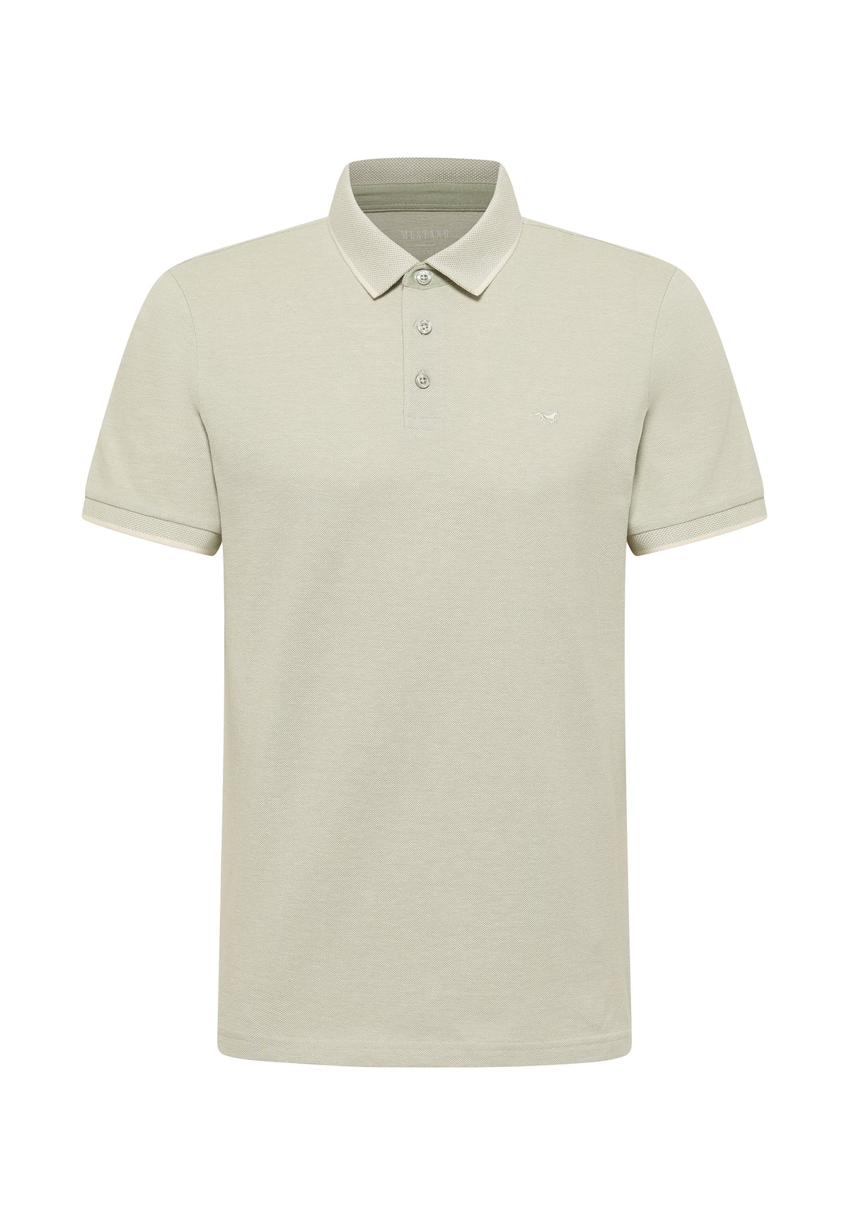 Tricou Palco verde pal, față, guler texturat cu bandă crem pe margine