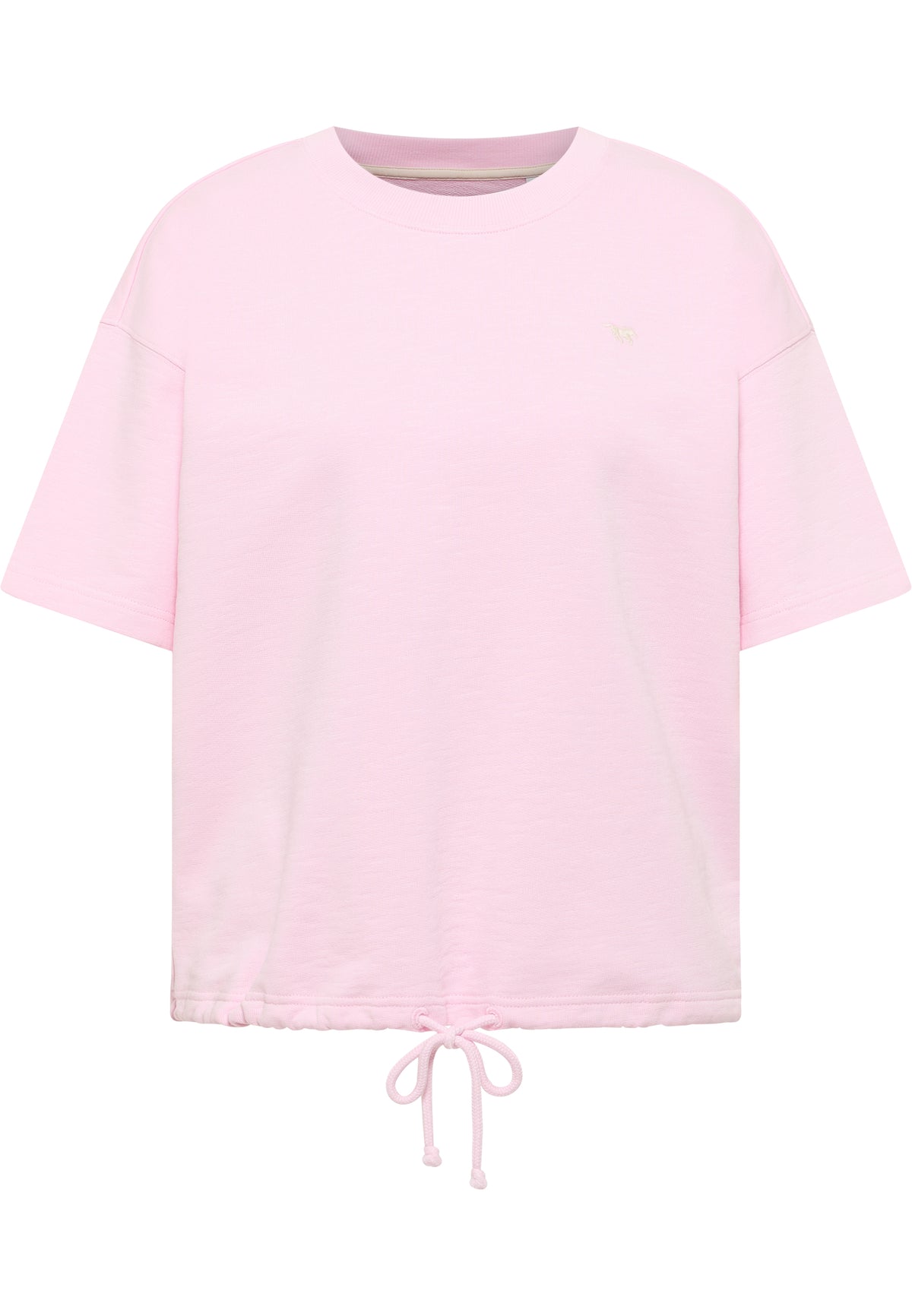 Tricou Relaxed Beatriz roz deschis, față, logo mic brodat cu cal pe piept, șnur cu fundă la bază