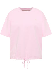 Tricou Relaxed Beatriz roz deschis, față, logo mic brodat cu cal pe piept, șnur cu fundă la bază
