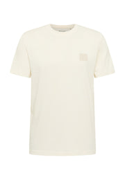 Tricou Austin alb crem, față, petic tonal cu inscripția Mustang pe piept