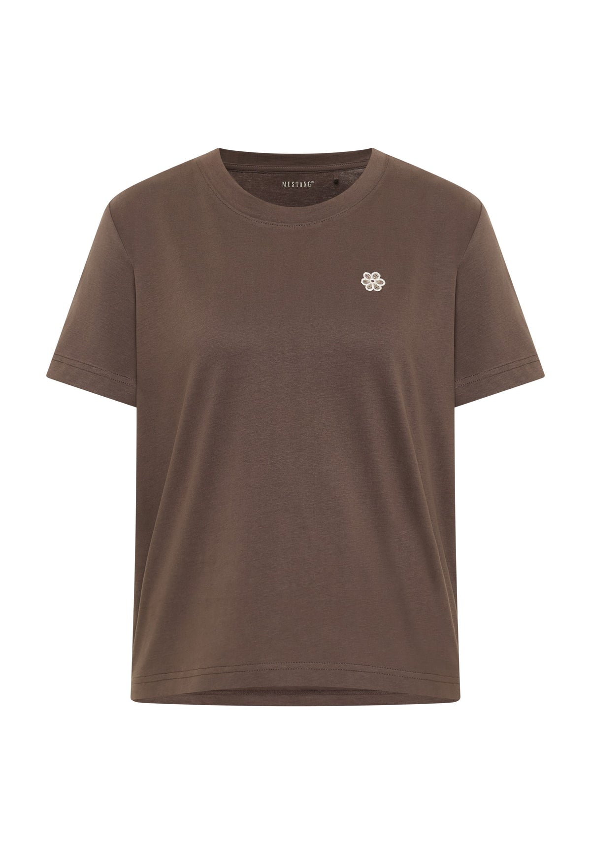 Tricou Floris maro, față, logo brodat mic în formă de floare pe piept