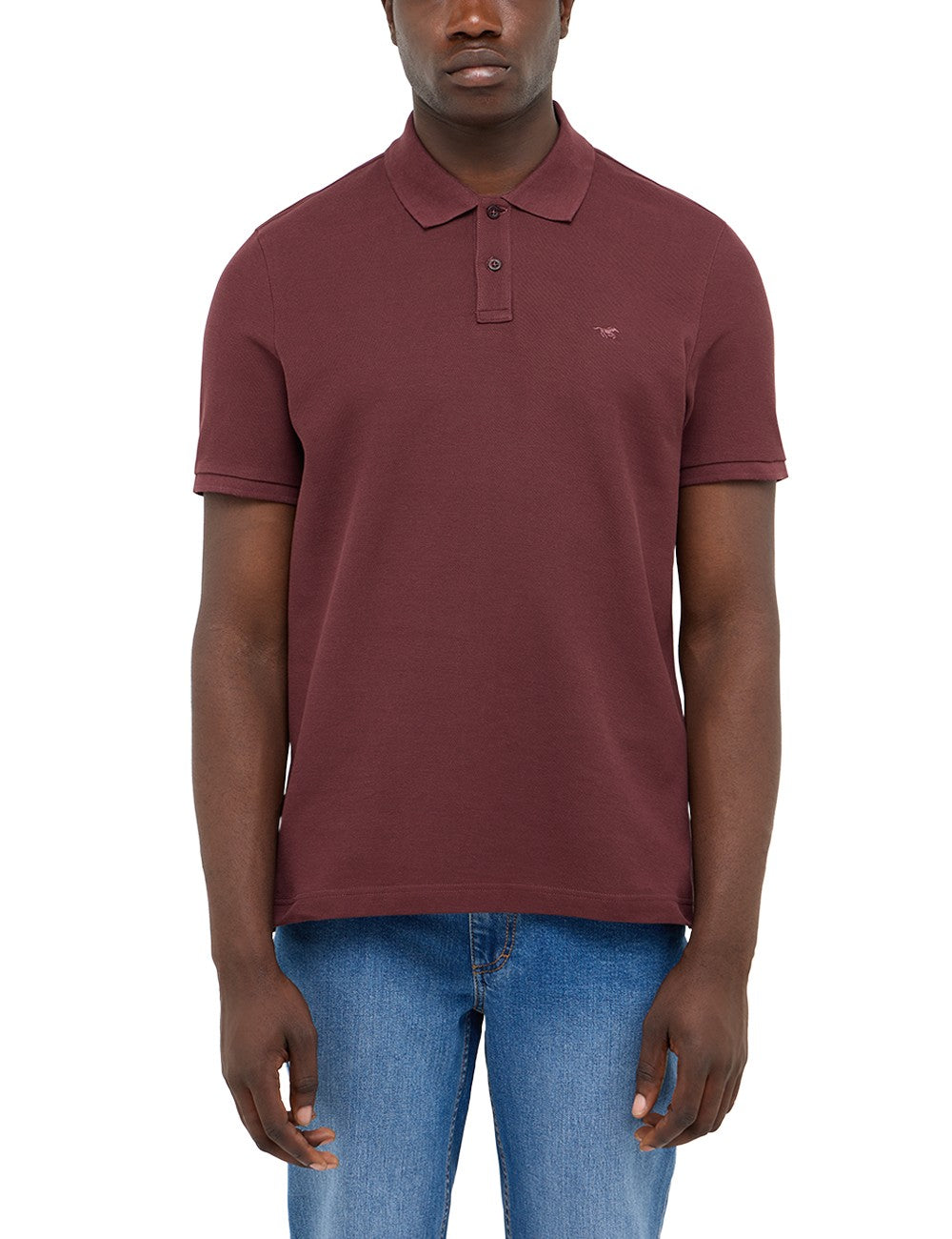 Polo Palco bordo, față, purtat, cu logo de cal brodat pe piept