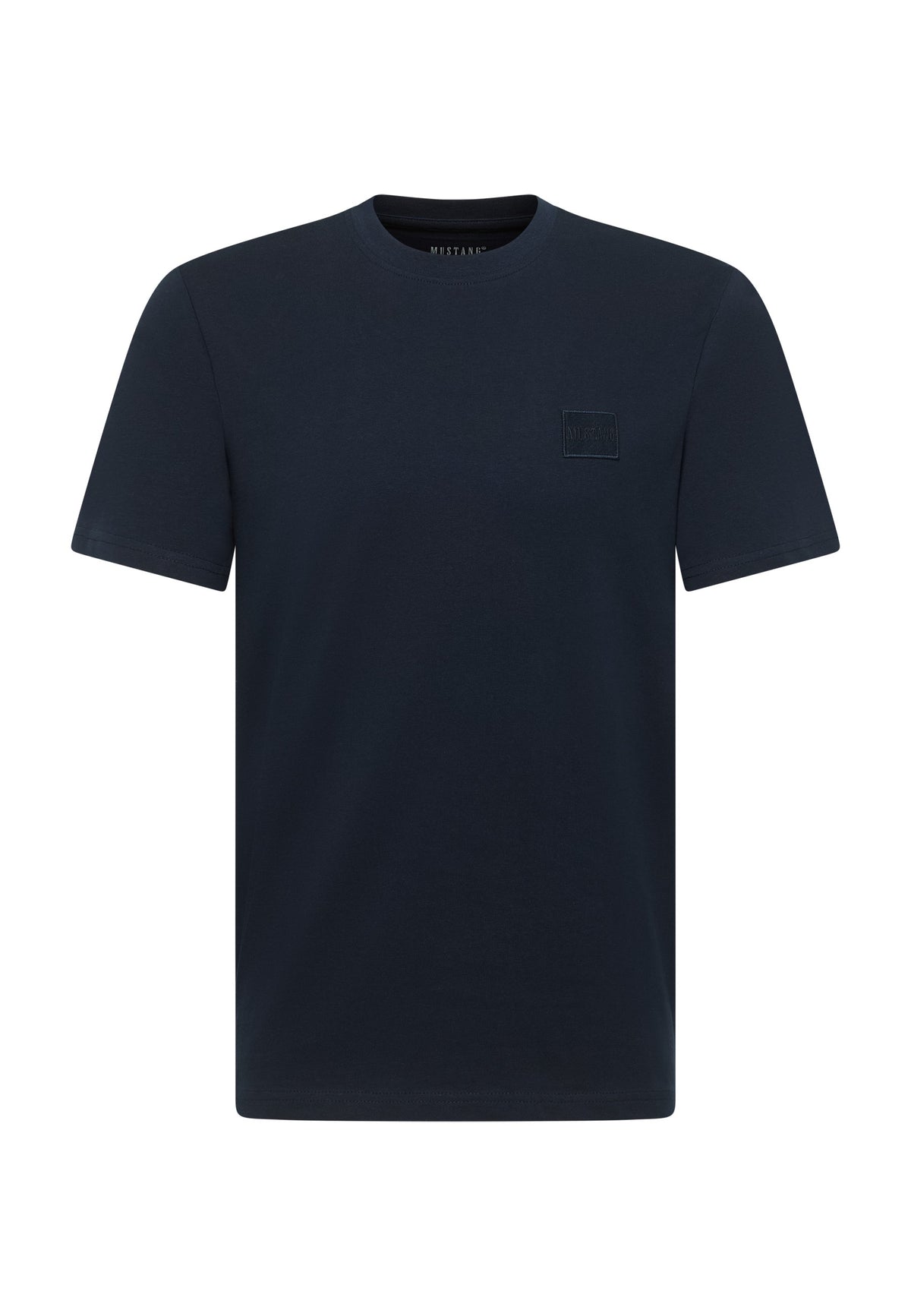 Tricou Austin albastru închis, față, prezentare pe fundal alb cu petic brodat pe piept