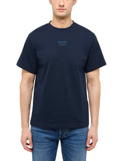 Tricou Akron albastru închis, față, logo brodat pe piept